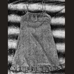 M Collection - Lingerie Grey Cheetah Ruched Slip Mini Dress